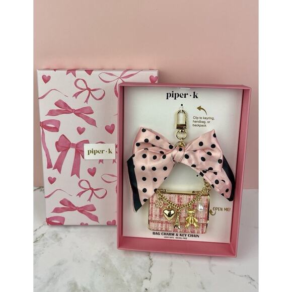 Piper K Parisian Pink Bow Mini Purse Keychain Handbag Charm - Picture 7 of 7